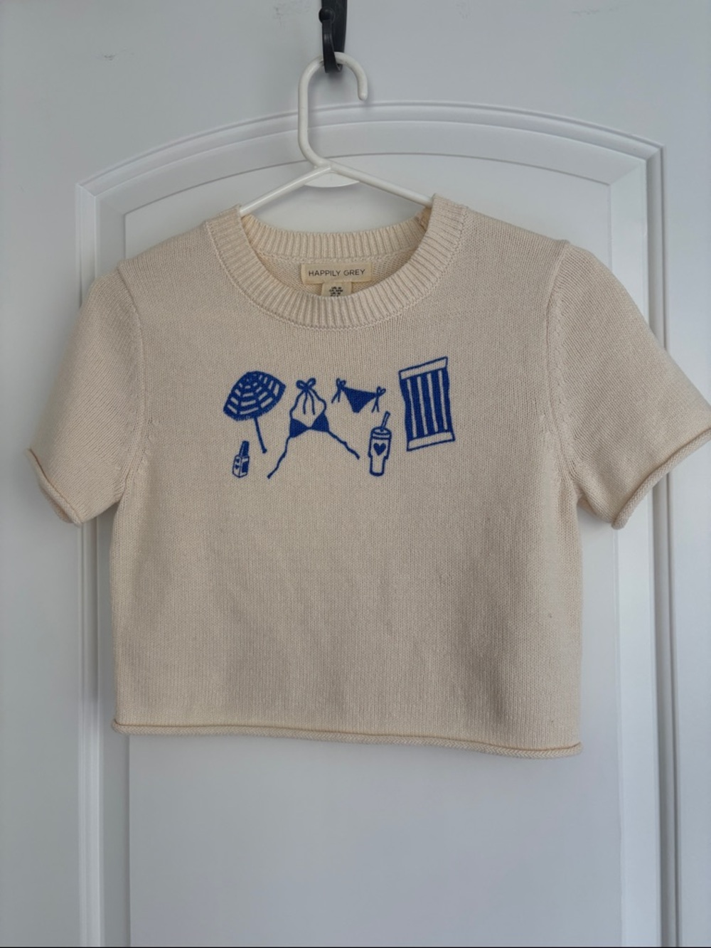 Beach graphic cropped crewneck sweater